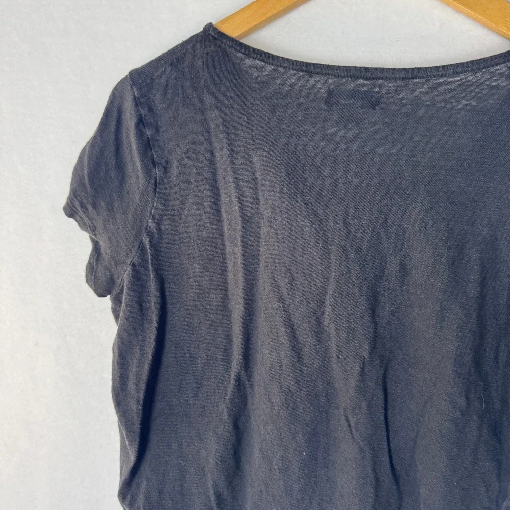 Sundance Womens Black 100% Linen Short Sleeve V-Neck Cowl Tee Shirt Size M